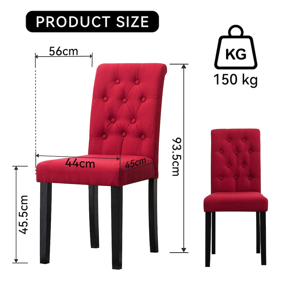 image 1 of MCC Direct Set of 2 Fabric Linen Button Back Kitchen Dining Chairs