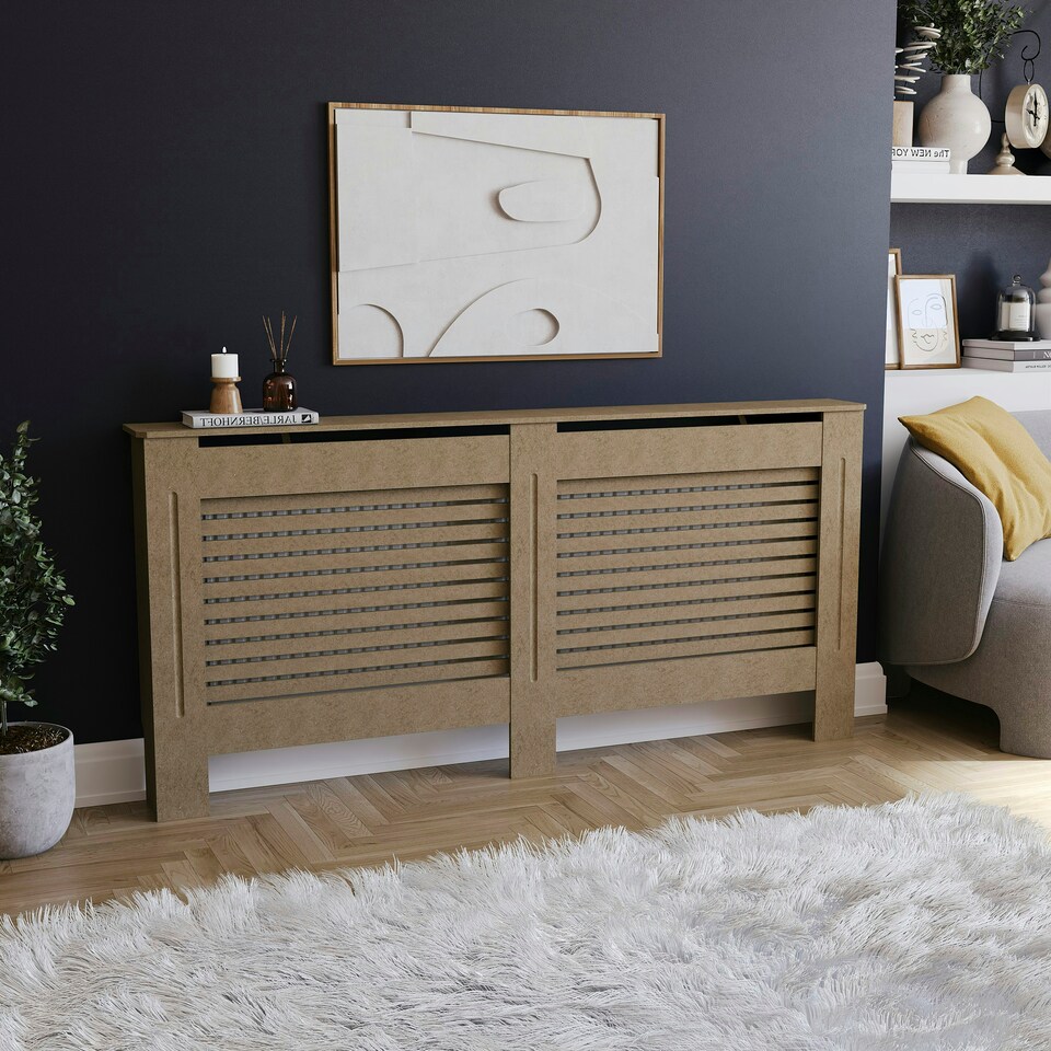 image 1 of Vida Designs Milton Radiator Cover MDF Slatted Cabinet, Unfinished, 172cm