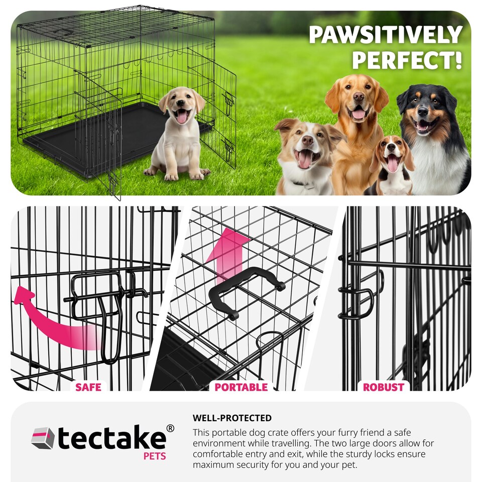 image 1 of Dog Crate Luna - foldable, robust steel mesh, double locked doors - 59.5x91.5x64cm