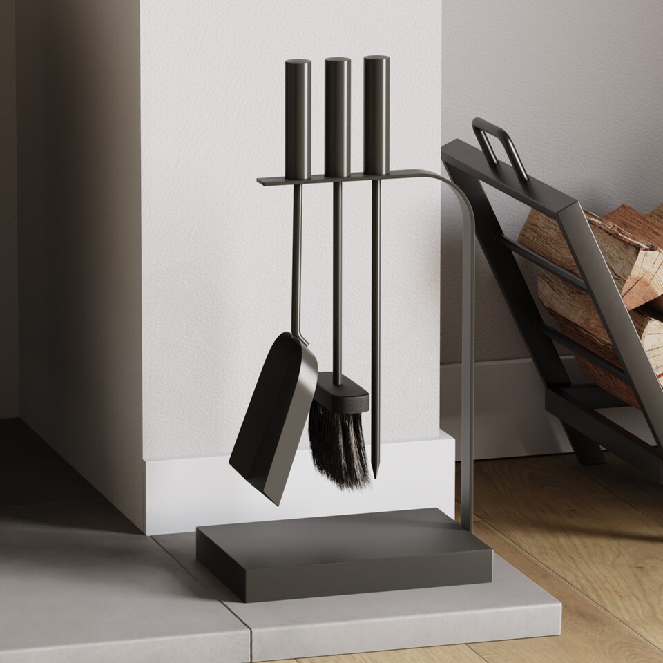 image 1 of Fire Vida 4 Piece Aston Companion Set Fireside Fireplace Accessory, Black