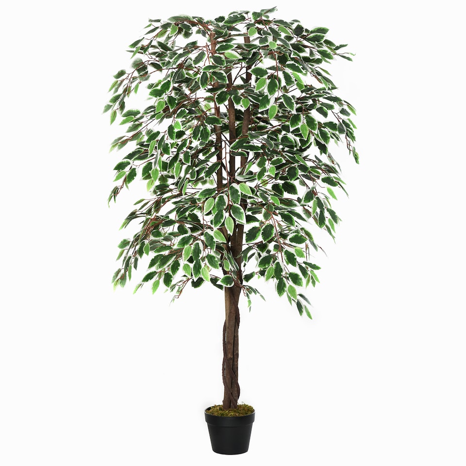 image 1 of Outsunny 160cm5.2FT Artificial Ficus Silk Tree with Nursery Pot, Decorative Fake Plant, for Indoor Decor
