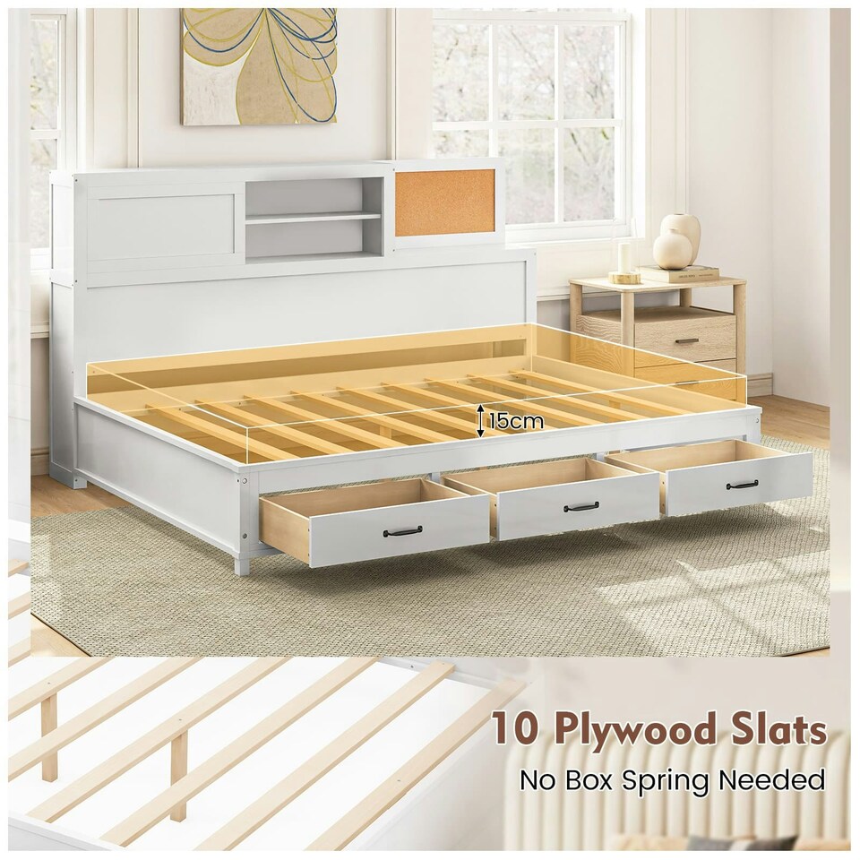 image 1 of COSTWAY  Double Guest Daybed Frame with 3 Storage Drawers