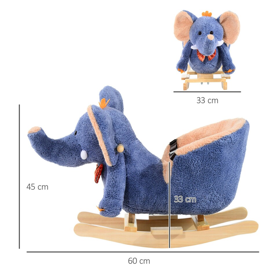 image 1 of HOMCOM Rocking Horse Ride on Toy Seat Belt Safety Toddler Elephant Music