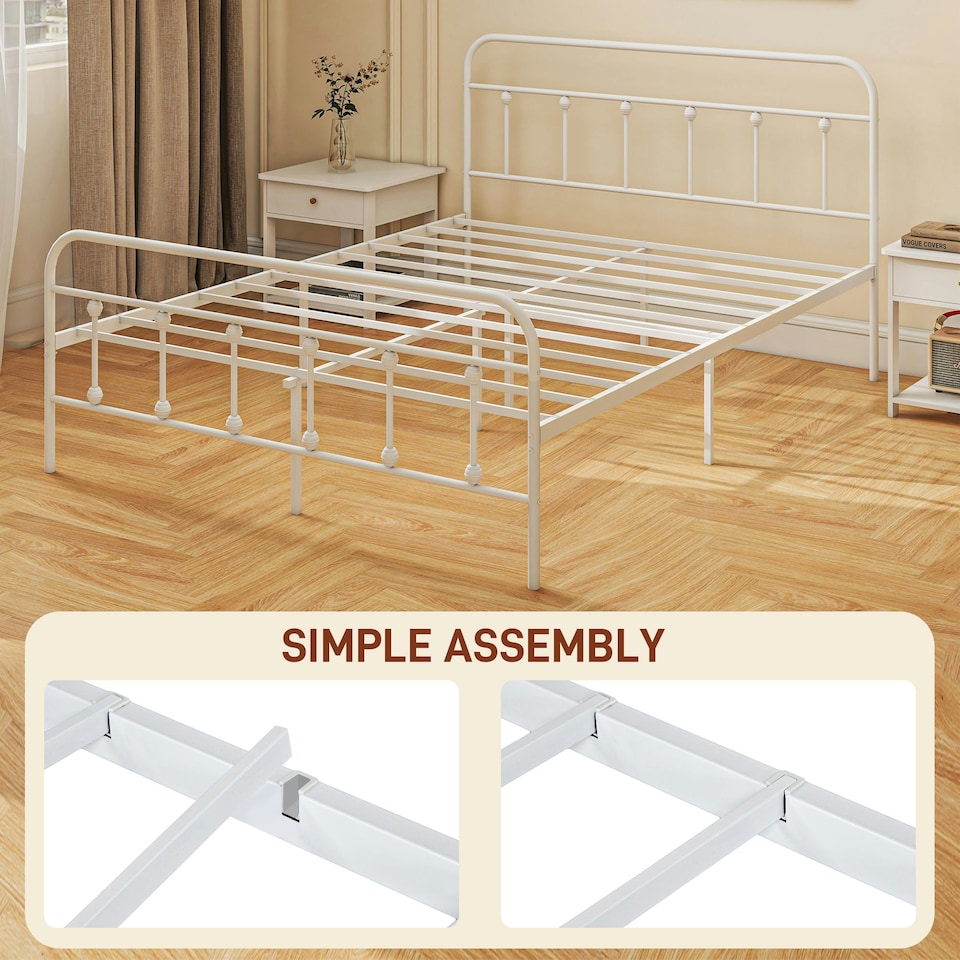 image 1 of HOMCOM 4ft6 Metal Double Platform Bed Frame w/ Underbed Storage White