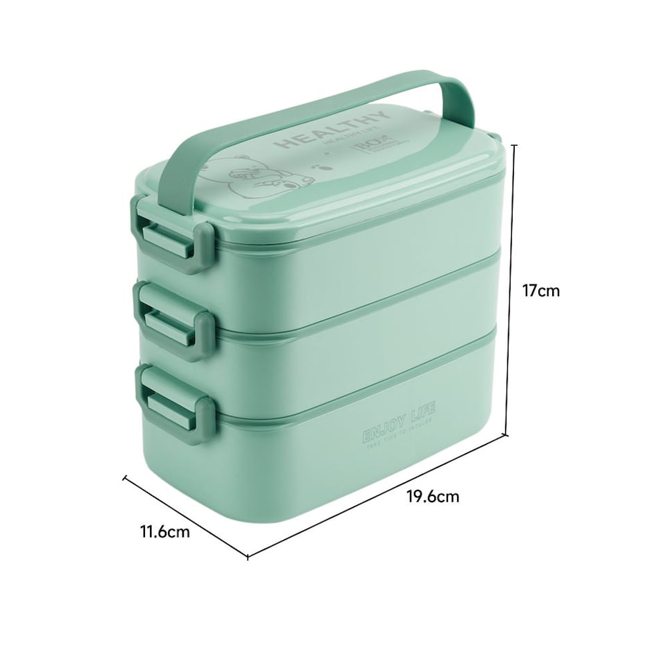 image 1 of Living and Home Stackable Bento Lunch Box with Handle 2 Layer, Green, 2700ml | Green