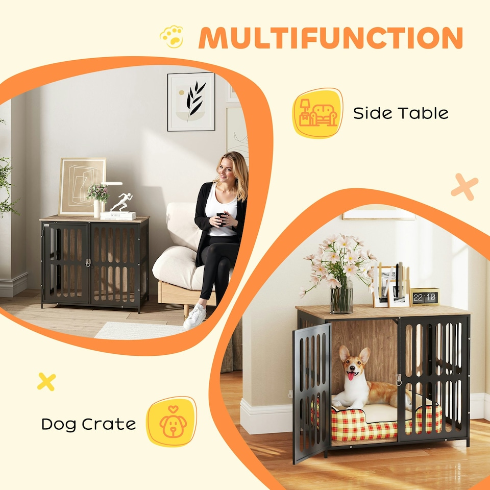 image 1 of PawHut Dog Crate Furniture with Anti-Chew Resistant Mesh for Medium Dogs 