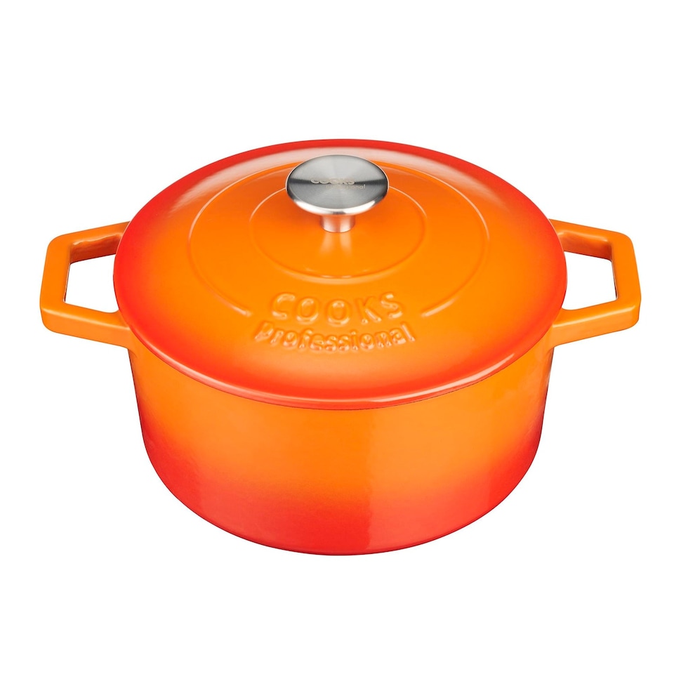image 1 of Cooks professional Cast Iron Casserole Dish 20cm - Ovenproof Pan with Lid | Orange | Orange