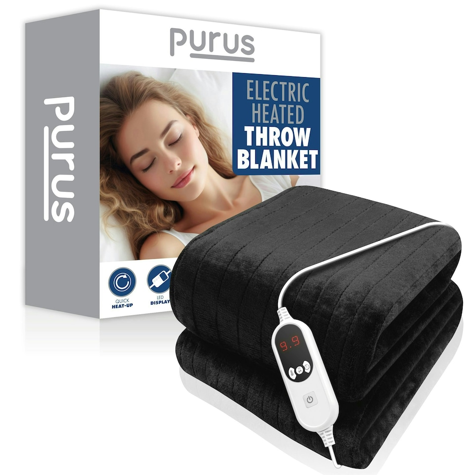 image 1 of Purus Electric Heated Fleece Blanket Throw 160x120cm - Black