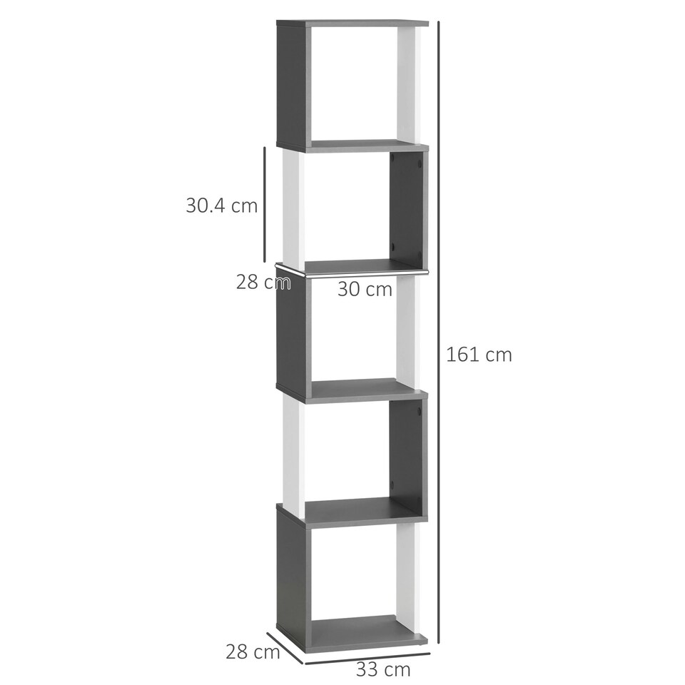 image 1 of HOMCOM 5-Tier Bookshelf Freestanding Bookcase Storage Shelves, White