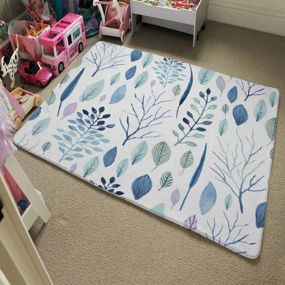image 1 of Winter Branches & Leaves (Rug) Blue | Medium: 80x150cm
