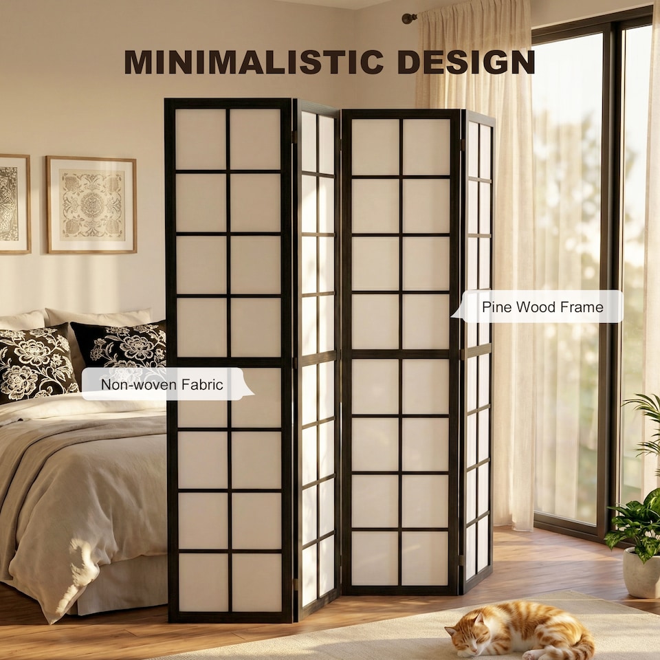 image 1 of HOMCOM Indoor Room Partition, 4 Panel Folding Room Divider, Black