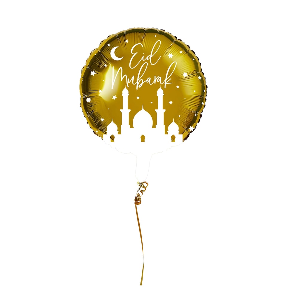 image 1 of Gold Eid Mubarak Round Foil Helium Balloon 51cm / 20 in | Gold