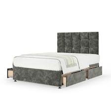 Majestic 1000 Pocket Sprung Charcoal Chenille 4 Drawer Divan Set And Pearl Headboard Small Double
