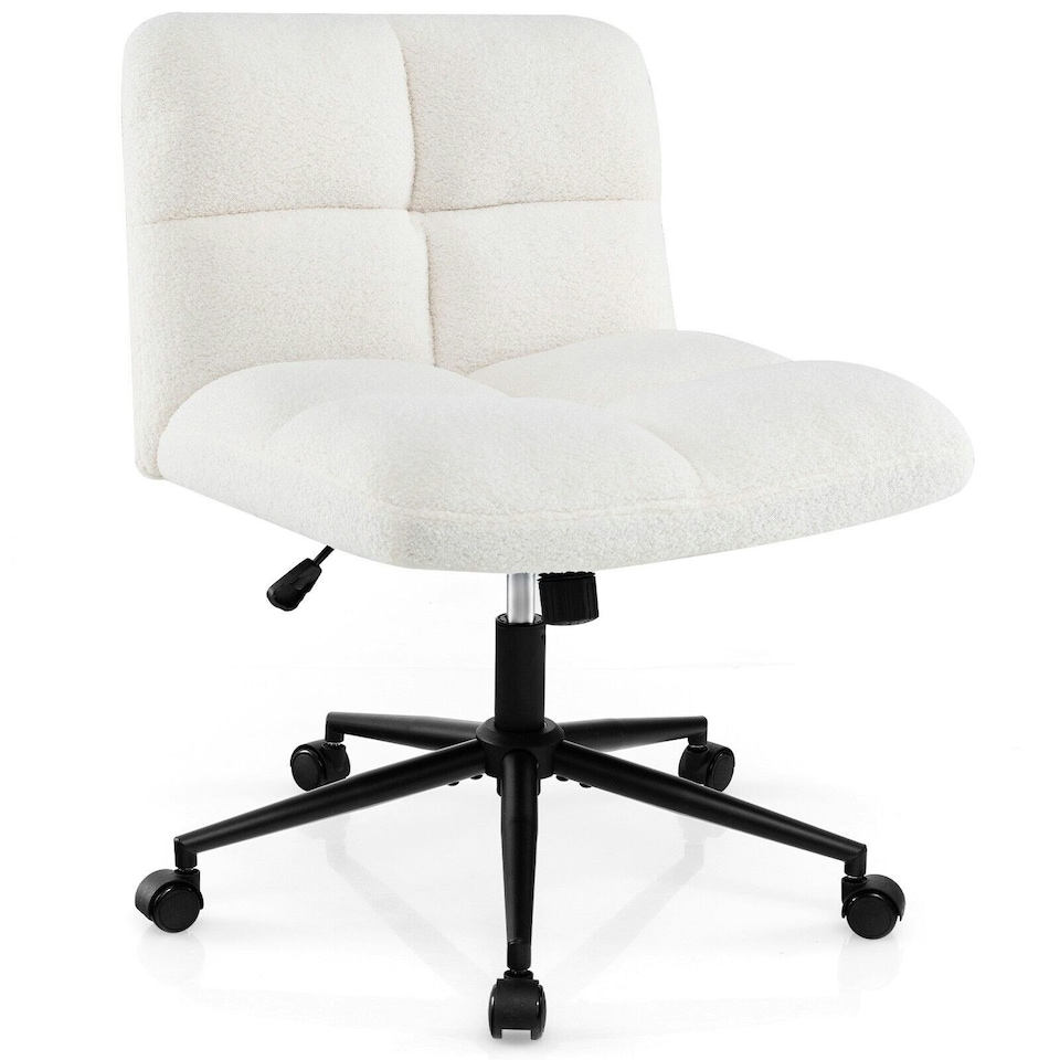 image 1 of COSTWAY Modern Office Chair Upholstered Criss Cross Chair Beige White