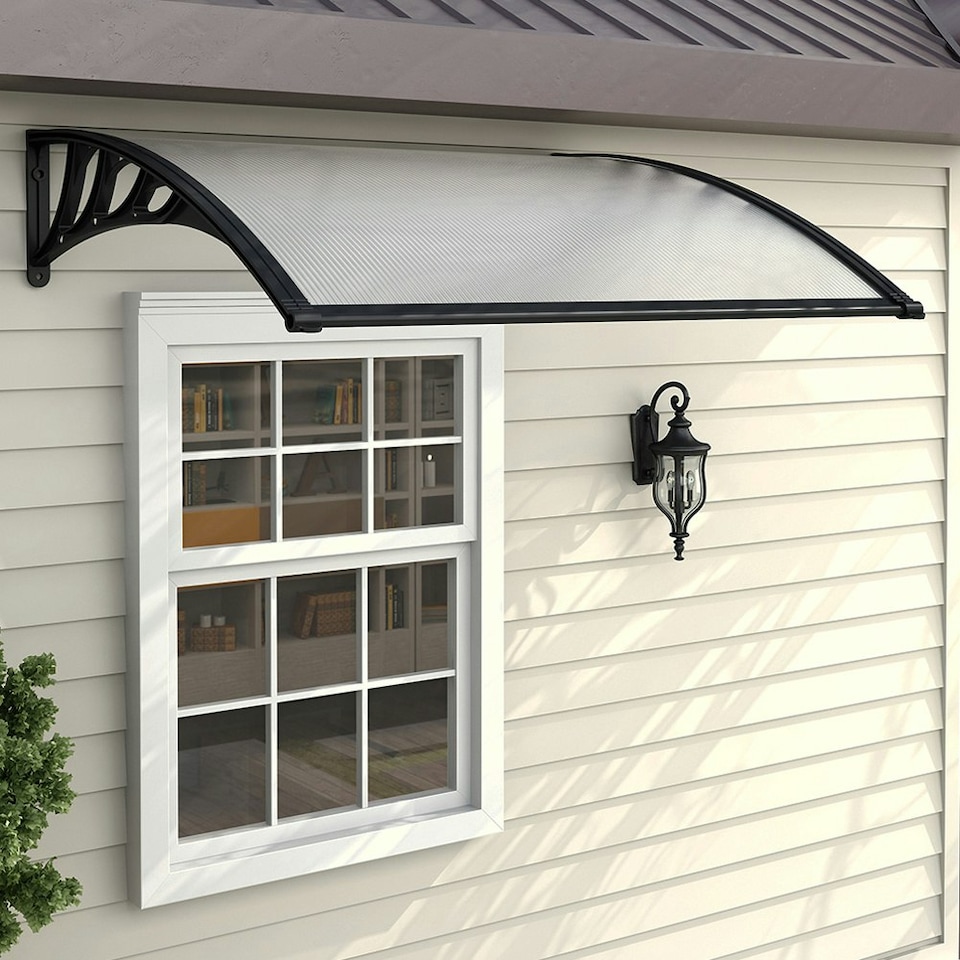 image 1 of Living and Home Window Door Awning Canopy with Brackets - L120*W80*H23.8 Black