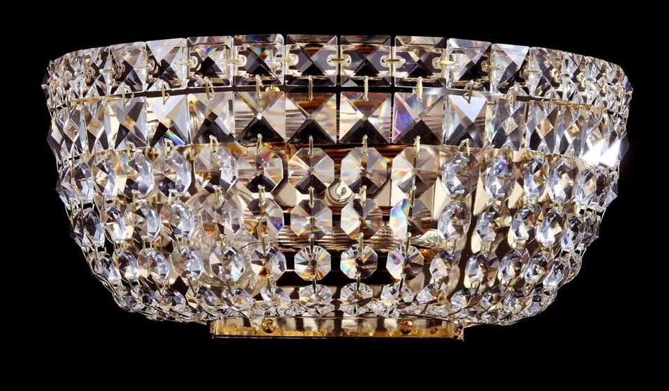 image 1 of Basfor Flush Wall Lamp Gold Antique & Crystal, 2 Light, E14