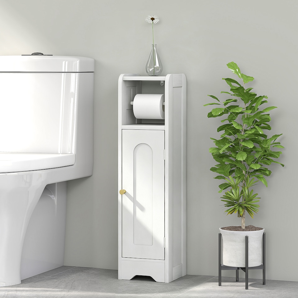 image 1 of HOMCOM Toilet Roll Holder Slim Bathroom Cabinet with Adjustable Shelf White