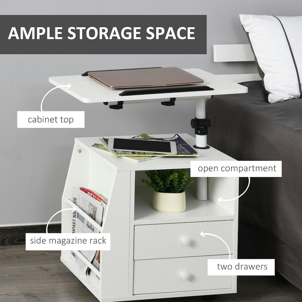 image 1 of HOMCOM End Table Nightstand 360° Adjustable Height and Angle P2 Particle Board