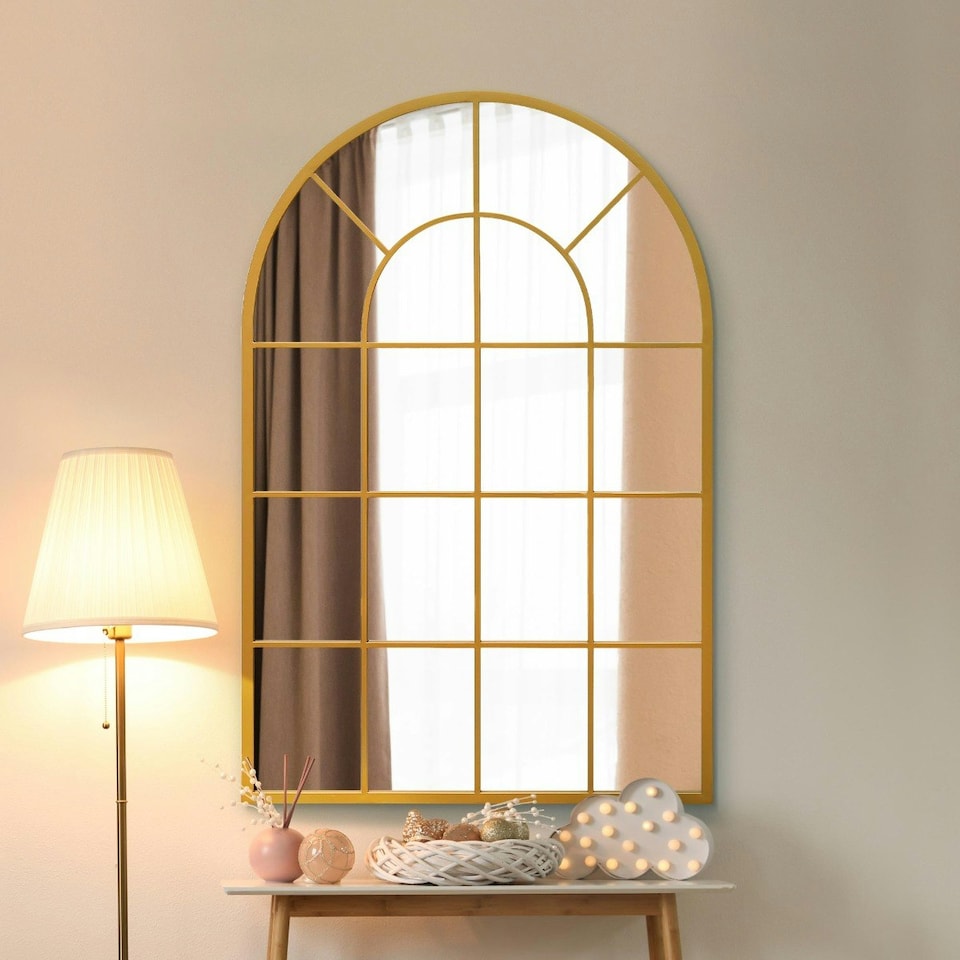 image 1 of The Arcus - Gold Framed Arched Window Leaner/Wall Mirror 47" X 31" (120x80CM) Suitable for Inside and Outside! Gold