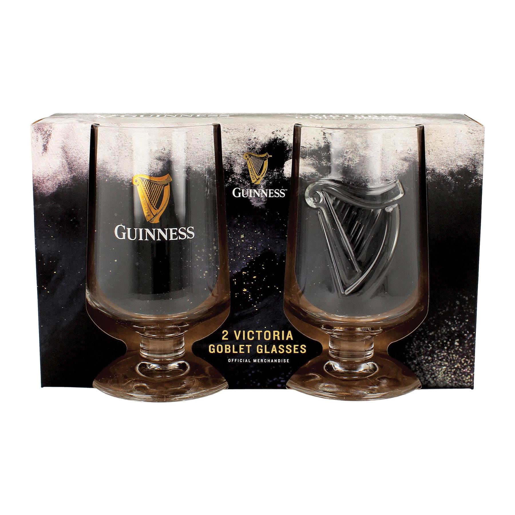 Guinness 420ml Embossed Glass Goblet Set - 2 Piece Large Reusable Glass Craft Beer Drinking Tulip Lager Ale Pub Kitchen Tumbler Cups Set