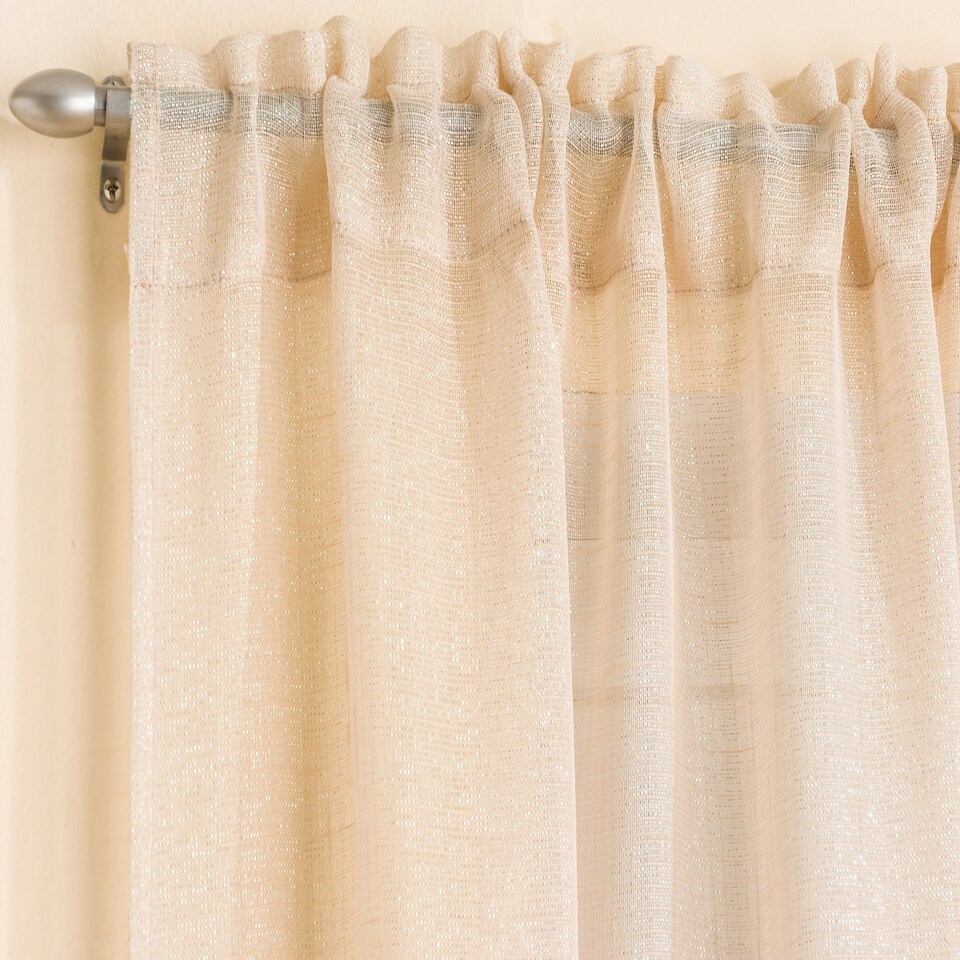 image 1 of Pair of Casablanca Cream Metallic Shimmer Voile Panels 138 cm x 229 cm (54 inch x 90 inch) Rod Pocket Panels for Bedroom and Living Room