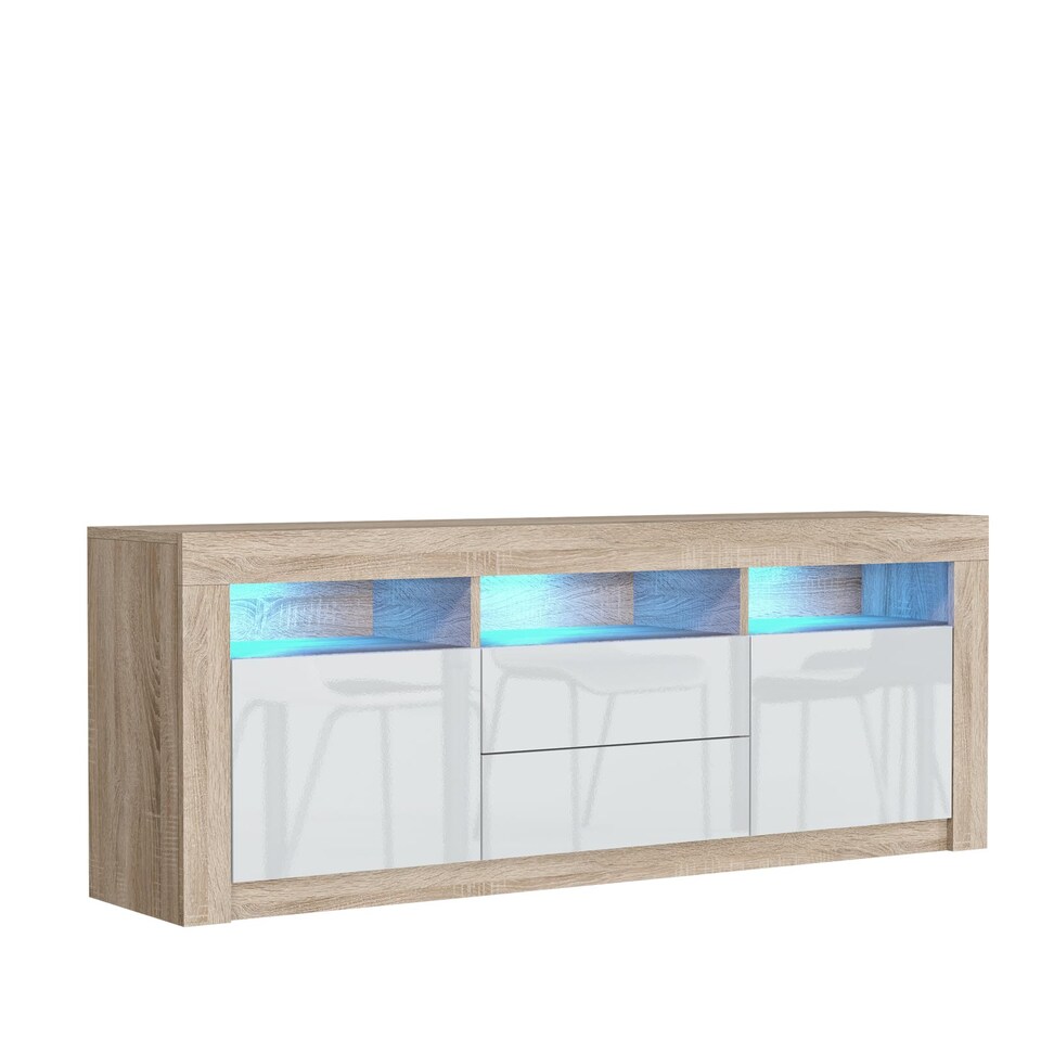 image 1 of TV Unit TV Stand Cabinet Sideboard Oak White High Gloss Doors Free LED 160cm