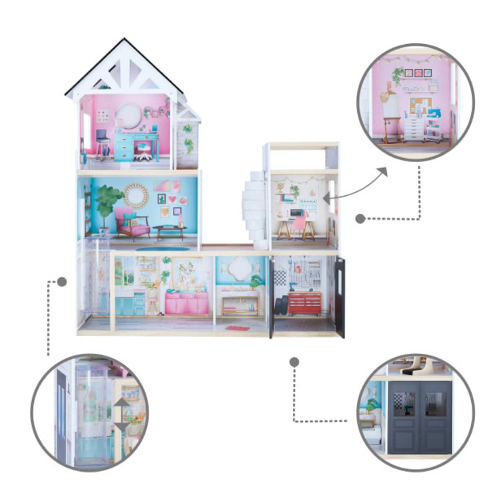 image 1 of Teamson Kids Wooden Mansion 3 Storey Doll House for 12" Dolls, Dollhouse