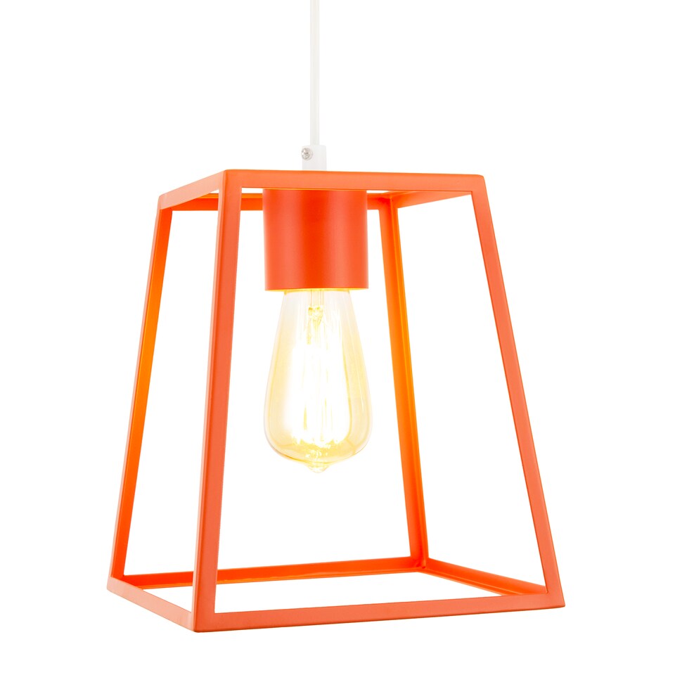 image 1 of Industrial Lantern Lamp Shade in Orange with Square Top and Bottom