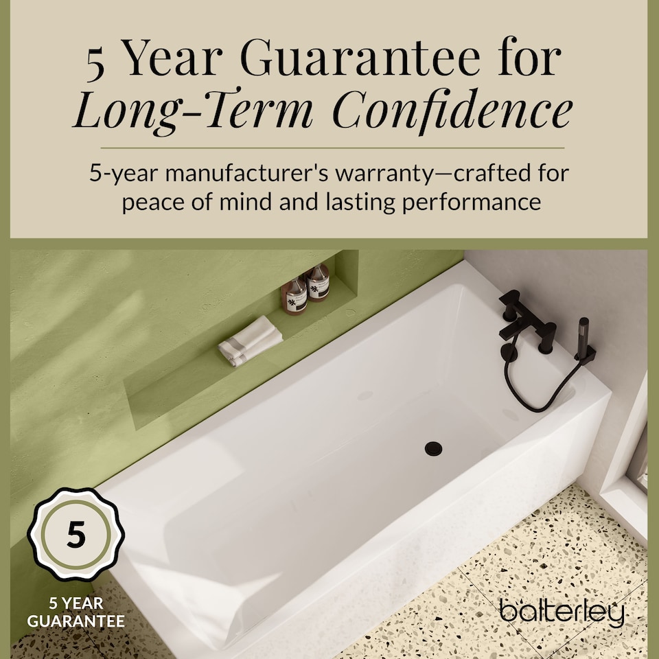 image 1 of Square Single Ended Straight Shower Bath & Leg Set, 1800x800mm - White | White | European White | 1