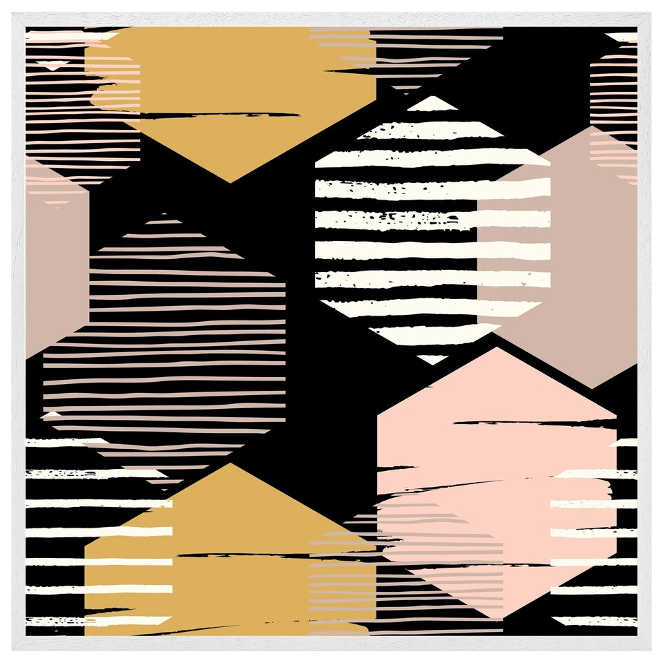 image 1 of Yellow, white & pink hexagons (Picutre Frame) White | M