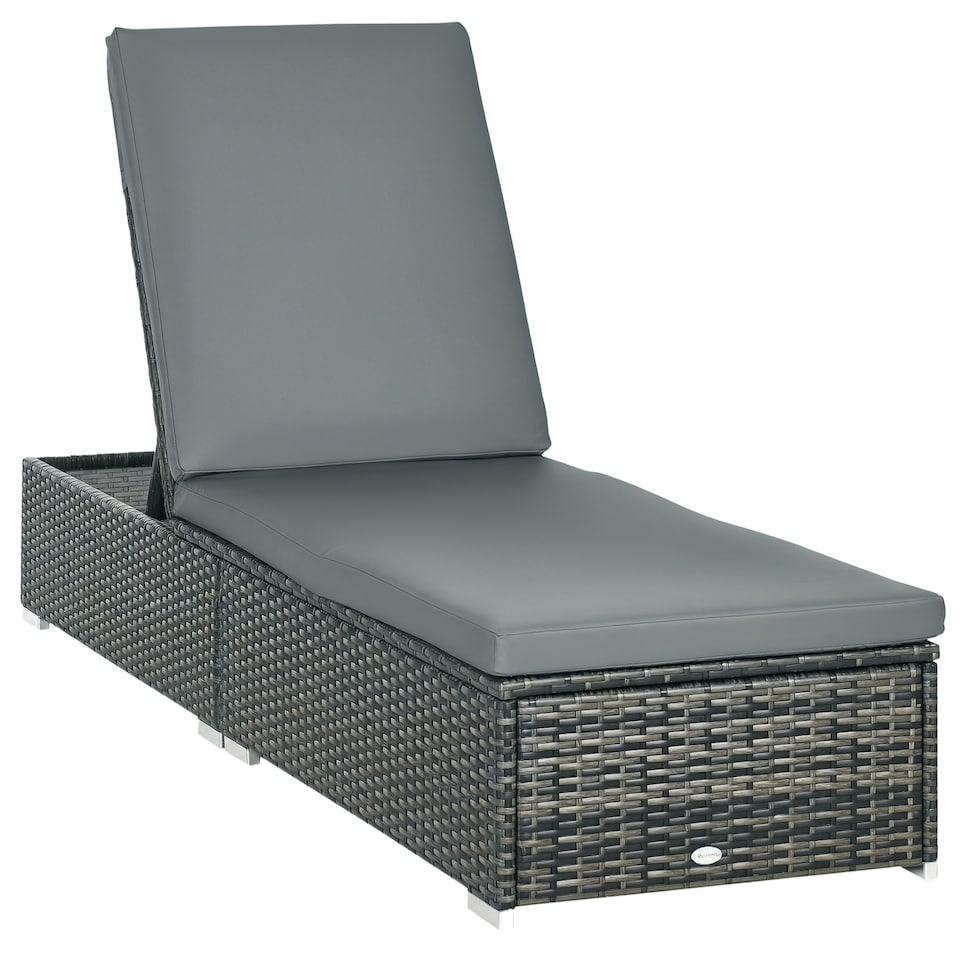 image 1 of Outsunny Patio Rattan Chaise Lounge Garden Pool Wicker Sun Lounger