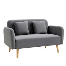 HOMCOM 2-Seat Loveseat Sofa Chenille Fabric Upholstered Couch Wood Legs, Grey