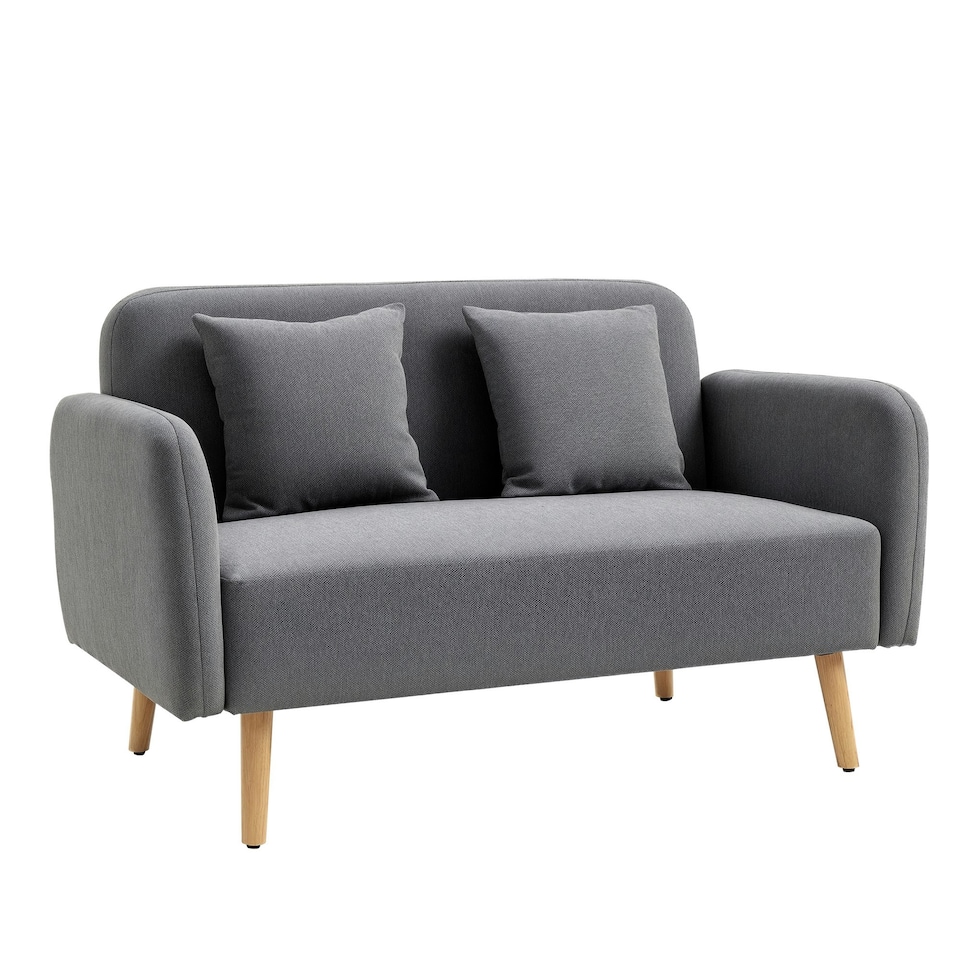 image 1 of HOMCOM 2-Seat Loveseat Sofa Chenille Fabric Upholstered Couch Wood Legs, Grey