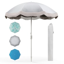 COSTWAY 180 cm Outdoor Fringe Patio Parasol Sunshade Umbrella Cream