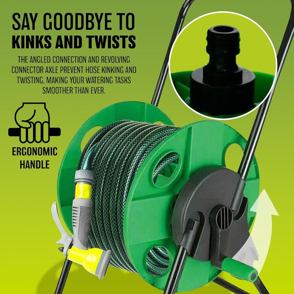 image 1 of Portable Hose Reel Garden Watering Pipe Free Standing Winder Hose Storage Holds Up To 45m