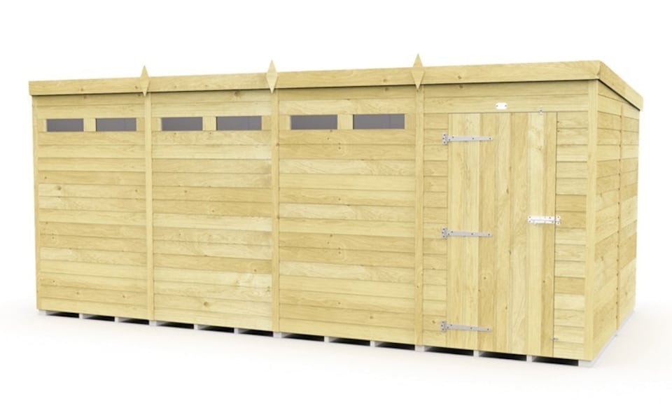 image 1 of 16 x 8 Feet Pent Security Shed - Single Door - Wood - L231 x W474 x H201 cm | Brown
