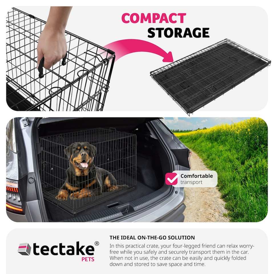 image 1 of Dog Crate Luna - foldable, robust steel mesh, double locked doors - 75.5x121.5x80.5cm