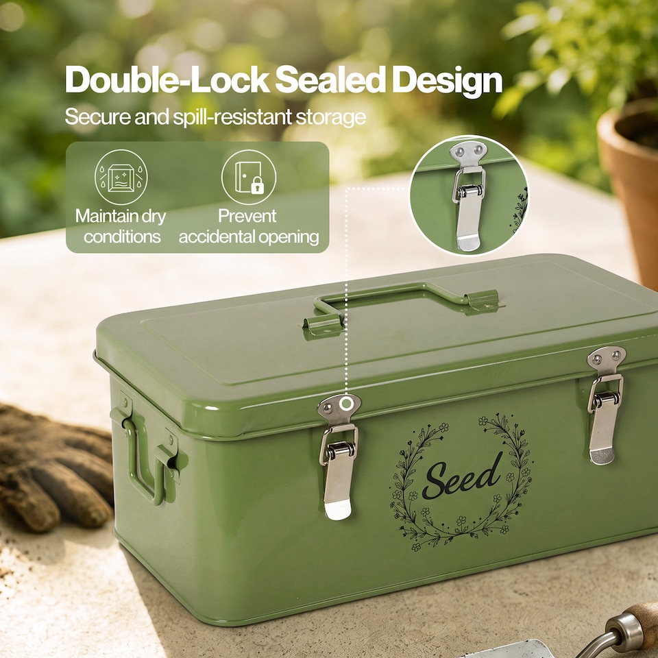 image 1 of TOQUE Seed Box 4-Compartment Storage Box Metal Seed Organiser Dark Green