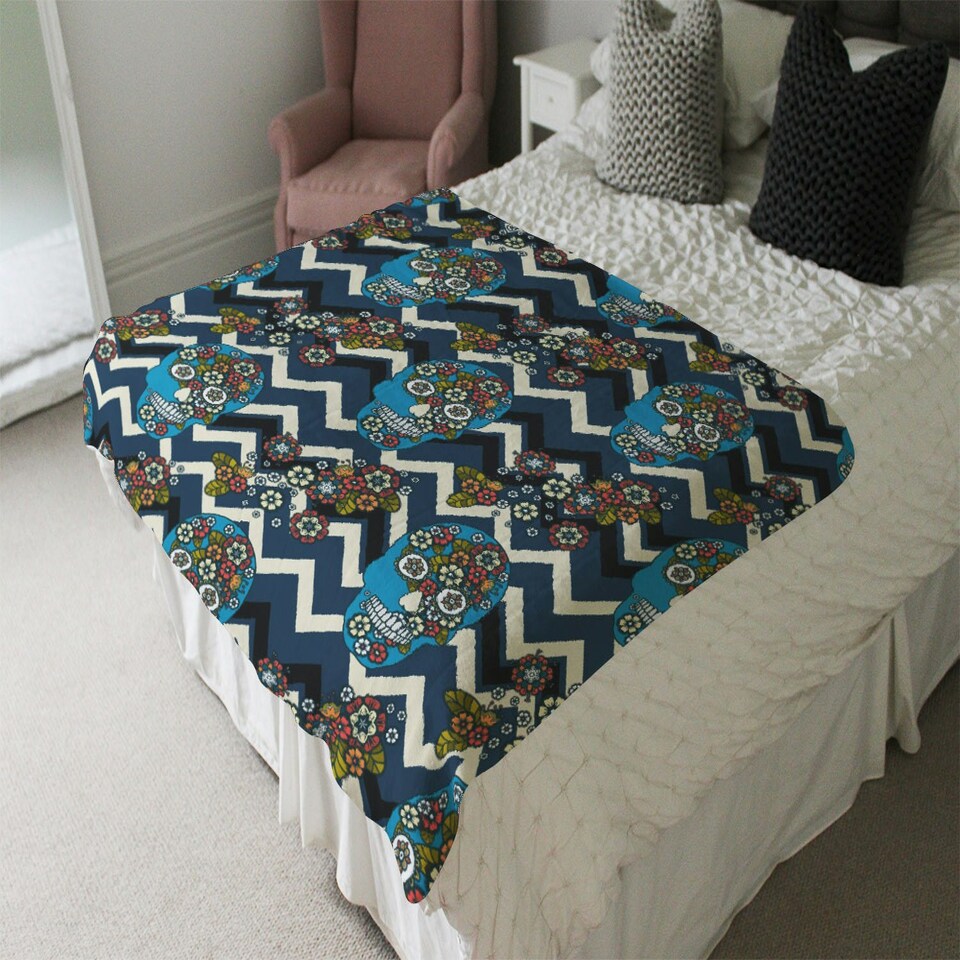 image 1 of Embroidery colorful simplified ethnic skull Blue pattern (Blanket)