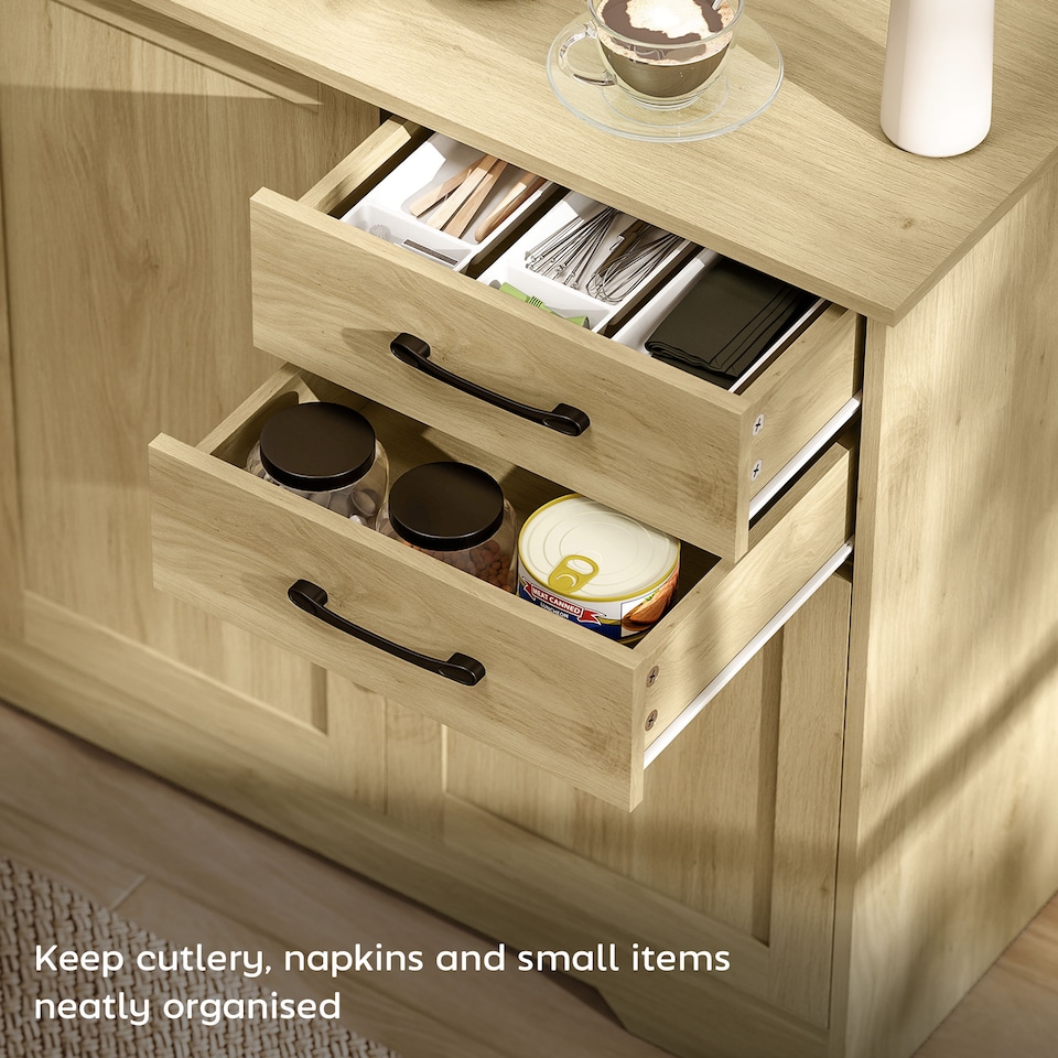image 1 of HOMCOM Sideboard with Soft-Close Doors, Modern Storage Cabinet Natural | Brown | White wood grain | 120W x 38D x 79H cm