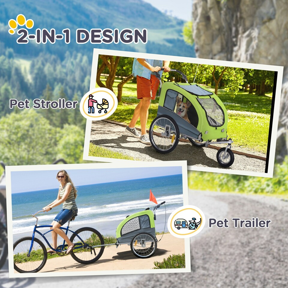 image 1 of PawHut Pet Bicycle Trailer Water Resistant Carrier 3 Wheels Push Pull Brake