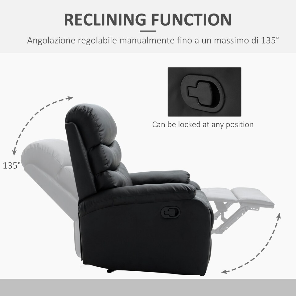 image 1 of HOMCOM Manual Recliner Chair for Living Room w/ Footrest Black
