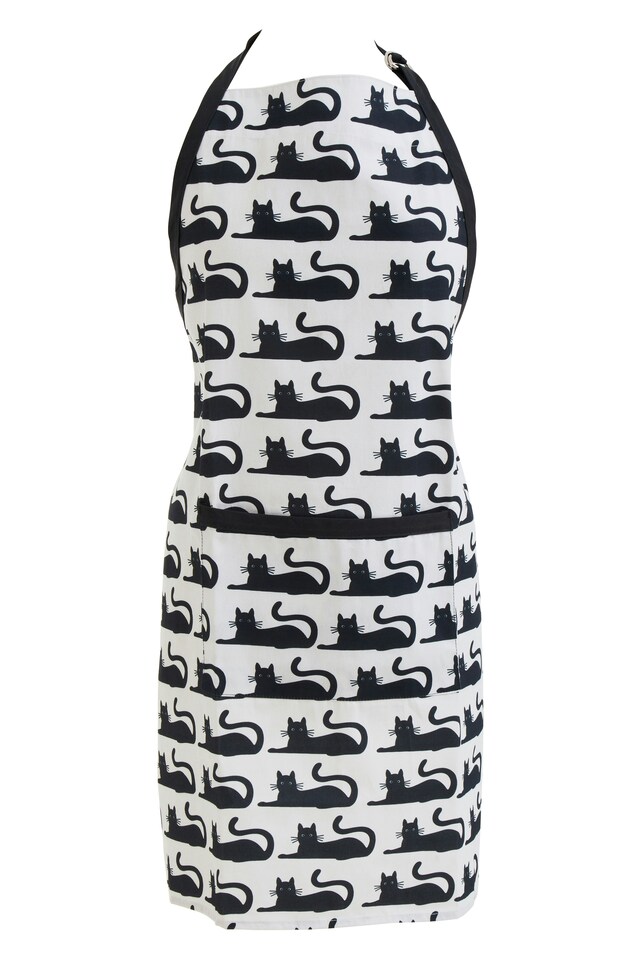 image 1 of Orsina Black & White Kitchen Apron with White Neck, Cooking Apron for Men. Women, Apron with Stripe Pattern Design