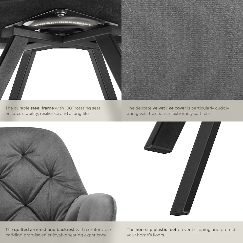 image 1 of Armchair Lucia - padded, quilted pattern, 180 degree swivel chair | Grey | anthracite | 4