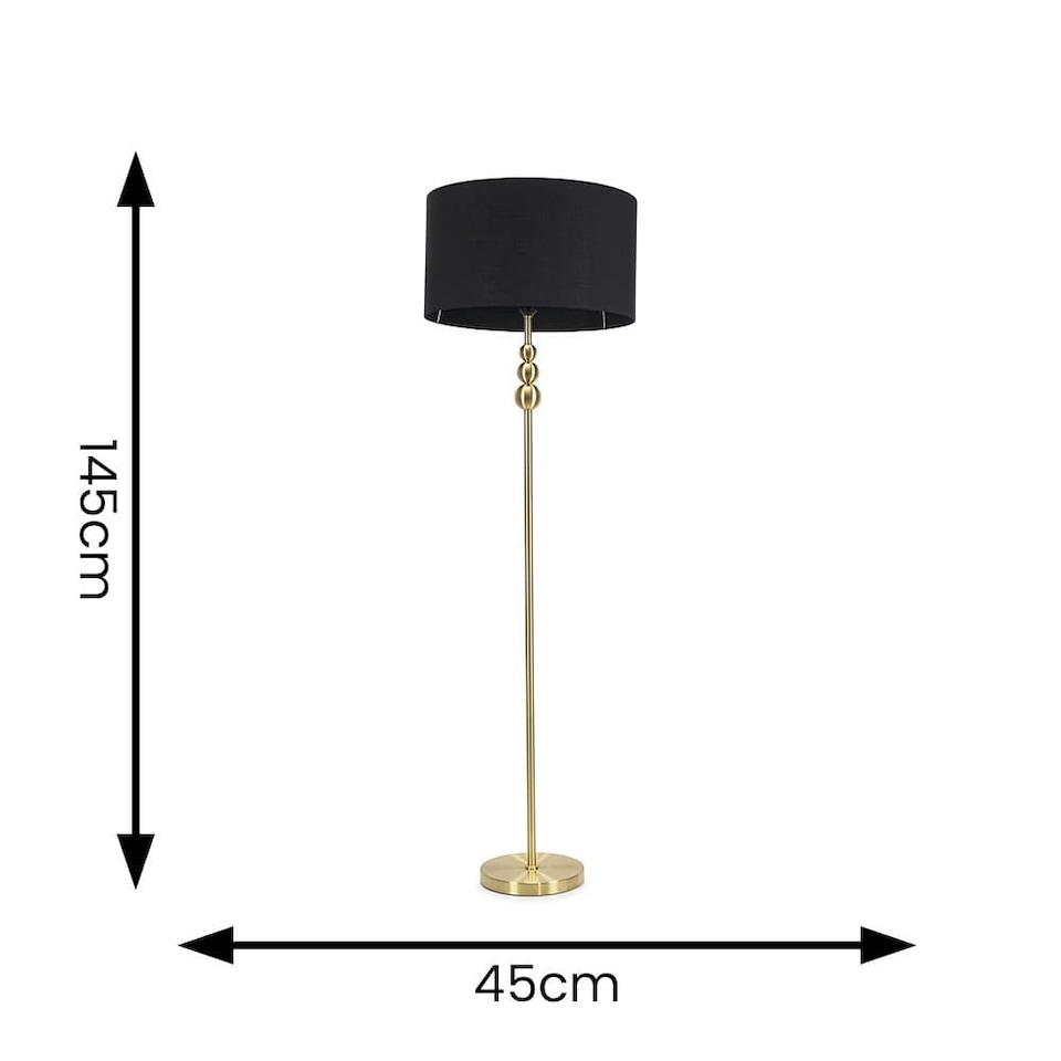 image 1 of ValueLights Marissa Black Shade with Brushed Gold Stacked Ball Floor Lamp & Bulb | Black