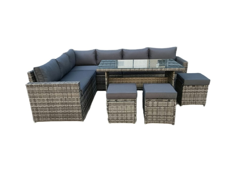 image 1 of The Tarporley Grey 9 Seat Corner Rattan Dining Set - Fixed Table