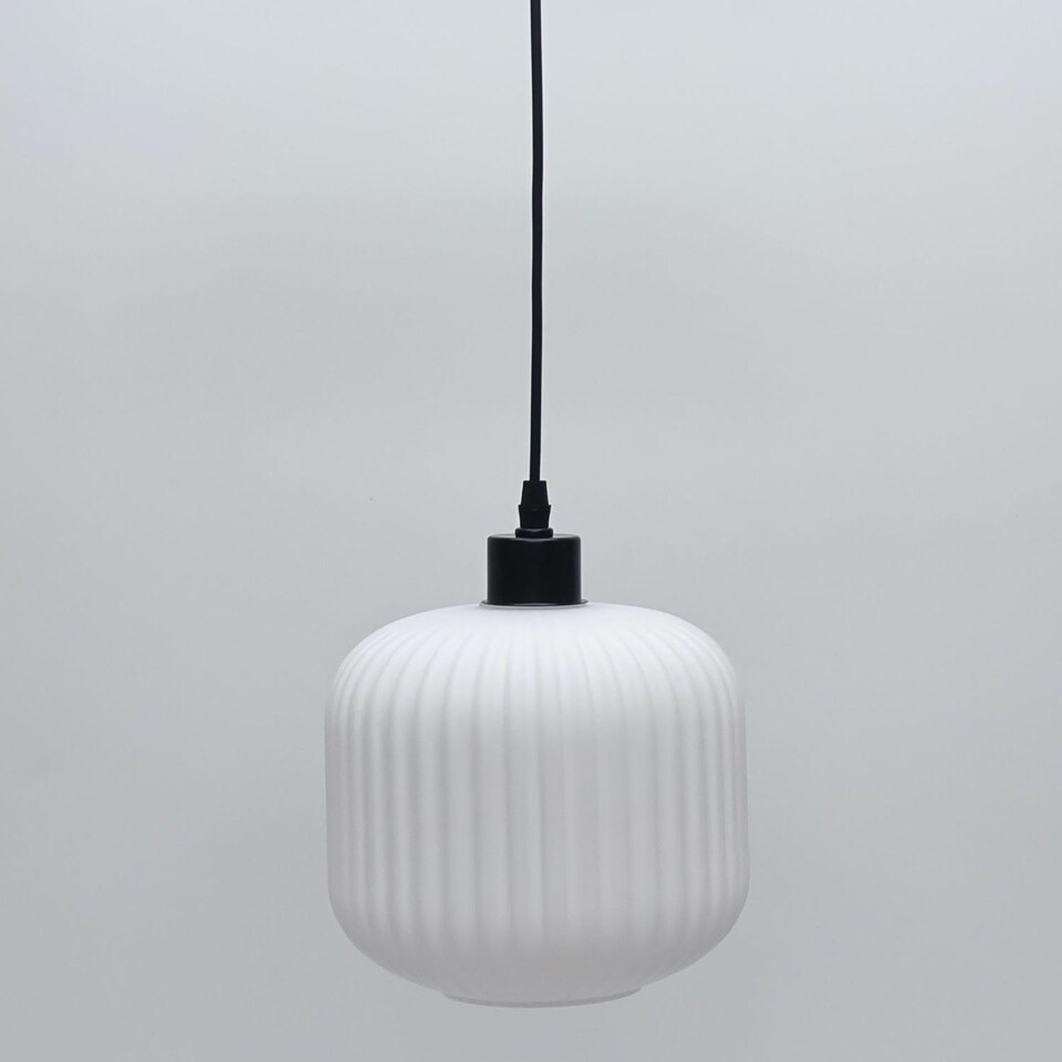 image 1 of Bento - White Ribbed Glass with Black Pendant Fitting | Black | White | 1