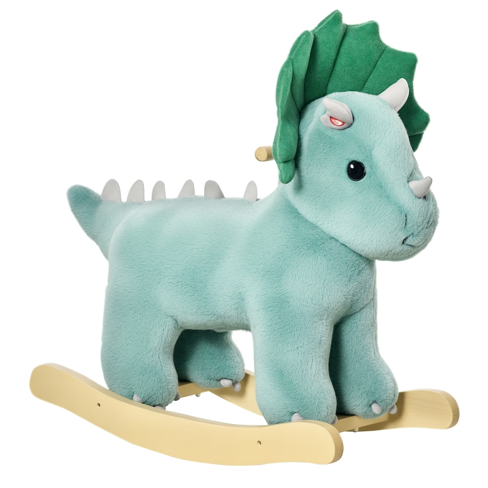 image 1 of HOMCOM Kids Toddler Rocking Horse Plush Ride On Triceratops Rocker Wooden Base With Sound for 3-6 Years Green