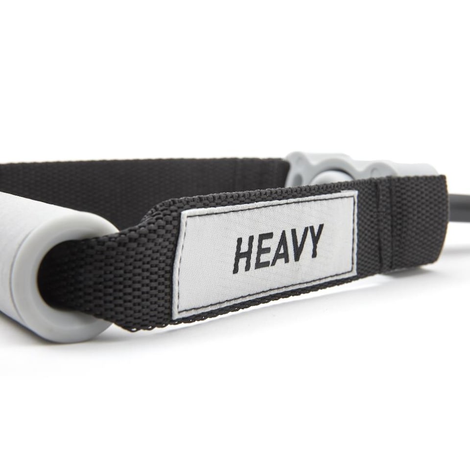 image 1 of Reebok Studio Heavy Adjustable Resistance Tube — 100% Natural Rubber, Foam Anti-Sweat Handles, 147 cm | Black | Black tube, grey handles | 12 cm x 19 cm x 5 cm