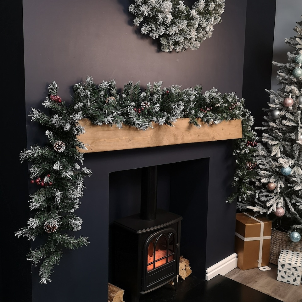 image 1 of 2.7m Green Mixed Needle Christmas Garland with Pine Cones and Red Berries